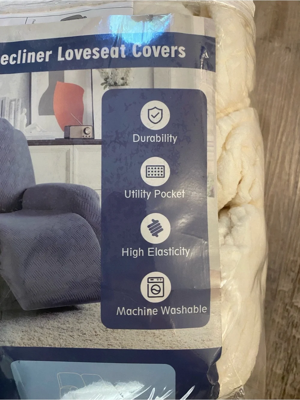 KinCam 2 Seater Recliner Loveseat Cover, Stretch Cream/Ivory